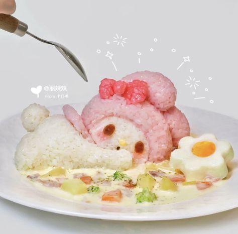 Twitter Sanrio Food, Cute Cooking, Kawaii Foods, Kitty Cafe, Kawaii Cooking, Sleepover Food, Cute Snacks, Cute Food Art, Easy Food Art