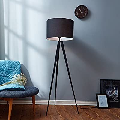 Versanora - Romanza 153cm Tripod Floor Lamp Reading Light for Living Room Bedroom. Foot Switch. Black Fabric Drum Shade. Matte Black Stand: Amazon.co.uk: Lighting Timeless Light Fixtures, Black Tripod Floor Lamp, Tripod Floor Lamp, Floor Lamps Living Room, Floor Lamp Shades, Timeless Decor, Floor Standing Lamps, Grey Decor, Bad Design