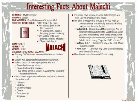 Interesting Facts about Malachi Malachi Bible Study, Book Of Malachi, Biblical Facts, Prayer Walk, Bible Summary, Bible Charts, Bible Overview, Old Testament Bible, Inductive Bible Study