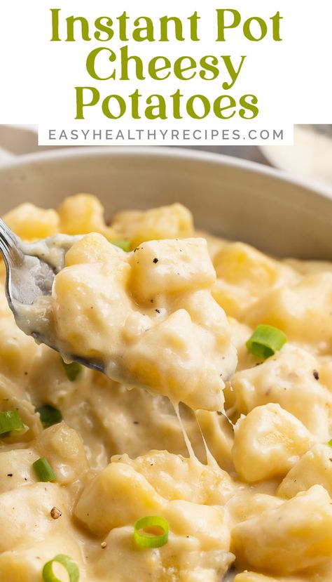 These creamy, cheesy potatoes are ready to eat in only 10 minutes, thanks to the Instant Pot! Perfectly cooked and irresistibly delicious, this easy recipe is a total crowd pleaser. I guarantee it'll become one of your go-to side dishes! Instant Pot Cheesy Potatoes, Pressure Cooker Potatoes, Creamy Cheesy Potatoes, Cheesy Potatoes Recipe, Potato Recipes Side Dishes, Easy Side Dish, Dinner Side Dishes, Potato Side Dishes, Instant Pot Dinner Recipes