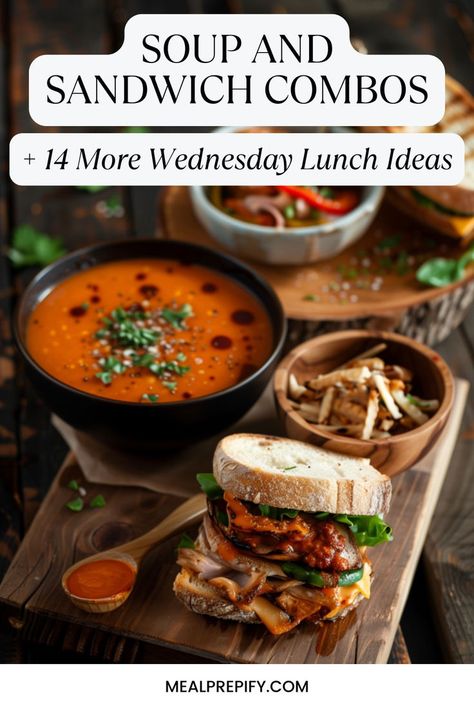 A comforting combo of tomato soup and a sandwich, a classic choice for warm and filling lunch ideas. Soup And Sandwich Combos, Sandwich Combos, Packable Lunch, Soup Sandwich, Midweek Meals, Classic Recipes, Free Meal, Soup And Sandwich, Yummy Lunches