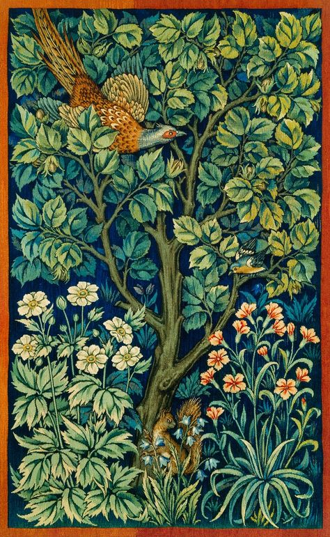 Cock Pheasant (1916) by William Morris and John Henry Dearle. Original from The Birmingham Museum. Digitally enhanced by rawpixel. | free image by rawpixel.com Kelmscott Press, William Morris Patterns, John Everett Millais, Morris Wallpapers, Textiles Artwork, William Morris Art, Free Illustration Images, William Morris Designs, John Henry