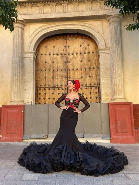 Mexican Style Prom Dress, Black Flamenco Dress, Black Mexican Wedding Dress, Flamenco Wedding Dress Spanish Style, Mexican Formal Dress, Spanish Wedding Dress Mexican Style, Mexican Gown, Mexican Wedding Dress Traditional, Mexican Prom Dress