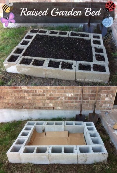 2225764065586967976621 Easy DIY Raised Garden Bed Cheap Raised Garden Beds, Diy Raised Garden Bed, Raised Bed Garden Design, Veggie Gardens, Vegetable Beds Raised, Cinder Blocks, Vegetable Garden Raised Beds, Diy Raised Garden, Plants Growing