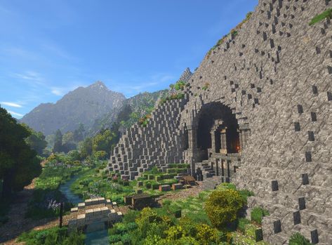 Dwarven Base Minecraft, Minecraft Dwarven Entrance, Mountain Base Minecraft, Minecraft Dwarven Mine, Minecraft Dwarven Architecture, Minecraft Mountain Base, Minecraft Mountain Statue, Minecraft Dwarven, Snow Golem Tower Minecraft