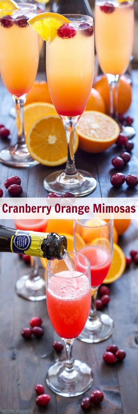 Cranberry Orange Mimosas | Add a little cranberry simple syrup to these traditional mimosas for a festive holiday drink, perfect for brunch! Cranberry Simple Syrup, Champagne Orange, Festive Holiday Drinks, Thanksgiving Brunch, Mimosa Recipe, Holiday Drink, Christmas Brunch, Jello Shots, Cranberry Orange