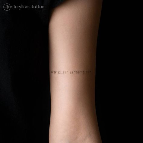 pinterest: hezzprice Location Tattoo, Minimalist Lettering, Coordinates Tattoo, Hidden Tattoos, Number Tattoos, King Tattoos, Petite Tattoos, Tattoo Lettering Fonts, Tattoos Women