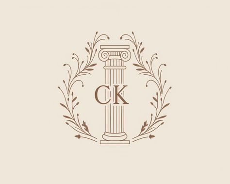 Logo Design: Ancient Roman Temple with CK Letters Ancient Logo Design, Roman Motifs, Ancient Logo, Roman Temple, Inspirational Digital Art, A Logo Design, Outline Drawing, Drawing Style, Random Ideas