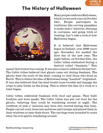 Halloween Comprehension Passages, Fourth Grade Worksheets, Halloween Reading Comprehension, The History Of Halloween, History Of Halloween, Halloween Vocabulary, Story Text, Halloween History, Short Moral Stories