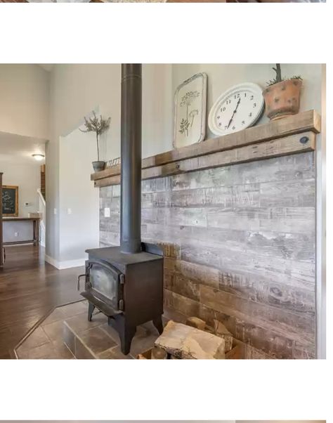 Wood Stove And Tv Wall, Pine Accent Wall Living Room, Tile Wall Behind Wood Stove, Rock Wall Behind Wood Stove, Woodstove Surrounds, Pellet Stove Hearth, Corner Wood Stove, Woodburning Stove Fireplace, Wood Stove Wall