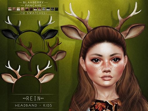 Blahberry Pancake - Rein Headband KIDS - The Sims 4 Download - SimsFinds.com Sims 4 Fawn Cc, Blahberry Pancake, Ts4 Accessories, Los Sims 4 Mods, Sims Gameplay, Deer Ears, Fantasy Play, Sims Packs, Sims 4 Download