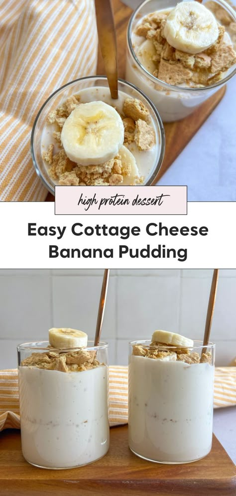 Enjoy this high protein banana cream pudding, a delicious recipe with cottage cheese that redefines healthy desserts. It’s protein packed, blending well to create a luscious cottage cheese banana pudding that's both filling and satisfying. Protein Banana Pudding, Cottage Cheese Banana, Healthy Banana Pudding, Recipe With Cottage Cheese, Creamy Banana Pudding, Cottage Cheese Dessert, Healthy Protein Desserts, Cottage Cheese Dessert Recipes, Cheese Dessert Recipes