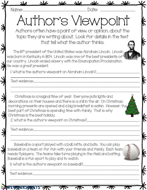 Point Of View Worksheet, Author Purpose, Authors Viewpoint, Author's Point Of View, Authors Perspective, Authors Point Of View, Third Grade Reading, Text Evidence, Authors Purpose