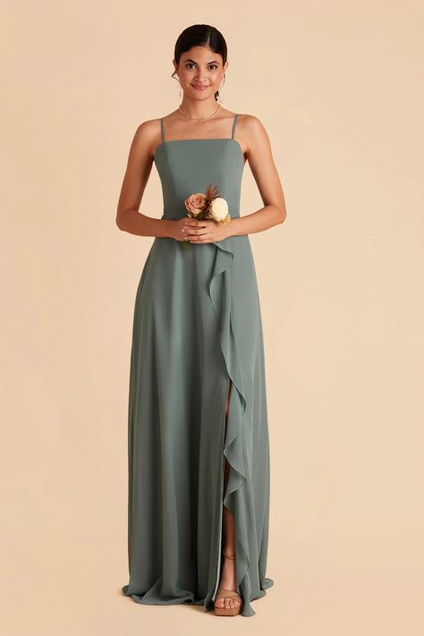 Sea Glass Winnie Chiffon Ruffle Bridesmaid Dress | Birdy Grey Sea Glass Bridesmaid, Ruffle Bridesmaid Dress, Green Chiffon Bridesmaid Dress, Slate Blue Bridesmaid Dresses, Ruffles Bridesmaid Dresses, Bridesmaid Dress Chiffon, Convertible Bridesmaid Dress, Birdy Grey, Elegant Bridesmaid Dresses