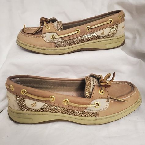 Sperry Top Sider Boat Shoes Womens 5M Brown Angelfish Glitter Leather 9101759 Sperrys Women's Outfit, Boat Shoes Women's, Cute Sneakers, Angel Fish, Sperry Top Sider, Sperry Shoes, Top Sider, Shoes Womens, Trendy Shoes