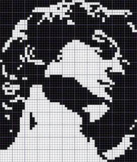 Frankenstein Pixel Art, Tapestry Crochet Pixel Art, Deftones Crochet Grid, Crochet Tapestry Pattern Black And White, Crochet Tapestry Grid Pattern, Nana Alpha Pattern, Black And White Tapestry Crochet, Alpha Patterns Black And White, Pixel Art Pattern Black And White