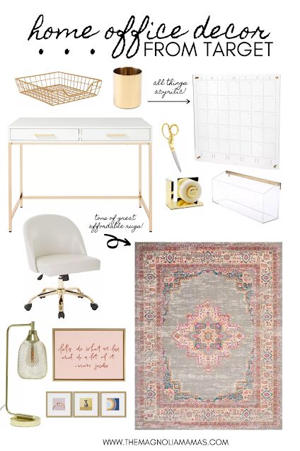 Blush Office Decor, Target Office Decor, Pink Office Ideas, Feminine Home Office Classy, Boho Chic Office, Chic Office Desks, Feminine Office Space, Target Office, Feminine Office Decor