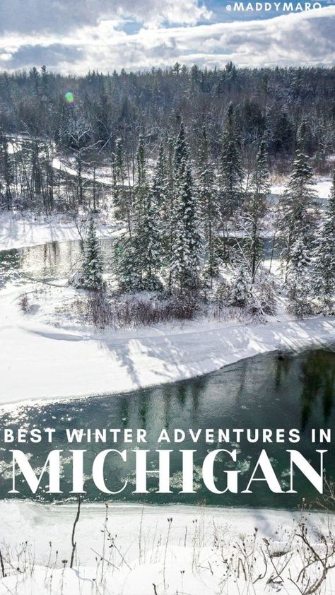 read this article for the best winter adventure in michigan from winter hiking, to snowshoeing and northern lights! michigan | winter |Adventure Northern Lights Michigan, Michigan Travel Destinations, Manistee Michigan, Michigan Winter, Hello Stranger, Michigan Travel, The Great Lakes, My Live, Winter Hiking