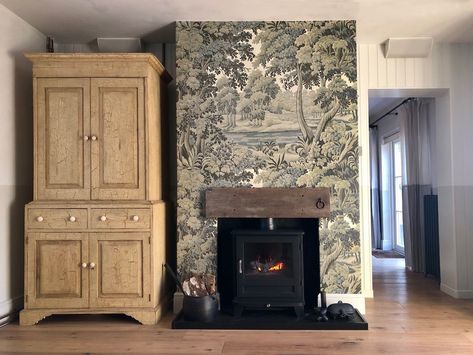 Wallpaper On Chimney Wall, Brick Wallpaper Fireplace Living Rooms, Wallpaper Chimney Breast Living Room, Wallpaper Chimney Breast, Stone Effect Wallpaper Fireplace, Chimney Breast Wallpaper, Feature Chimney Breast, Wallpaper Fireplace, Chimney Breast