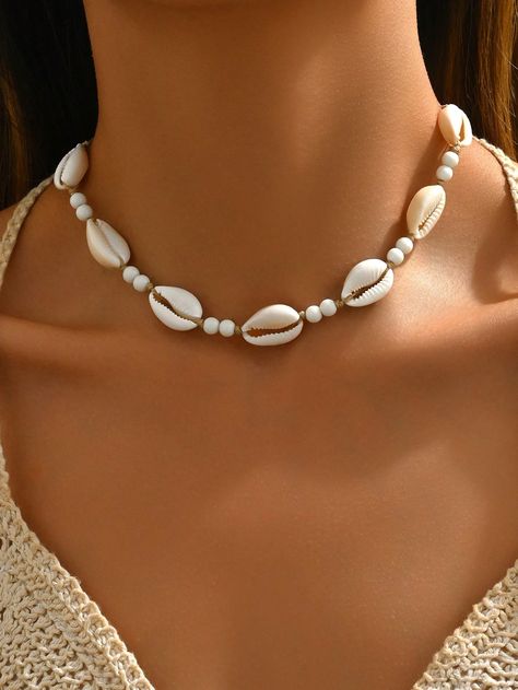 1 pieza Collar de concha hecho a mano con cuentas de moda para mujeres, adecuado para playa, vacaciones, fiestas y uso diario Blanco    Conchas     Women Fashion Jewelry, size features are:Bust: ,Length: ,Sleeve Length: Collar Conchas, Beaded Shell, Fotos Ideas, Seashell Necklace, Watches Women Fashion, Beaded Choker Necklace, Shell Necklace, Adjustable Necklace, Shell Necklaces