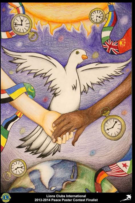 Finalist from Massachusetts, USA (Sturbridge Lions Club) - 2013-2014 Peace Poster Contest Peaceful Community Drawing, United Nations Poster Drawing, Peace Poster Drawing, World Peace Drawing, Poster On Peace Drawing, Tolerance Art, Tourism And Peace Poster Making, World Peace Art Artworks, Peace Drawing