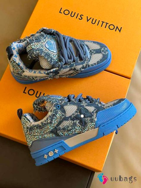 Louis Vuitton skate sneakers in blue - uubags.org Louis Vuitton Shoes Sneakers Men, Blue Shoes Men, Louis Vuitton Trainers, Louis Vuitton Shoes Sneakers, Skate Sneakers, Air Shoes, Lv Shoes, Nike Air Shoes, Street Style Outfits Men