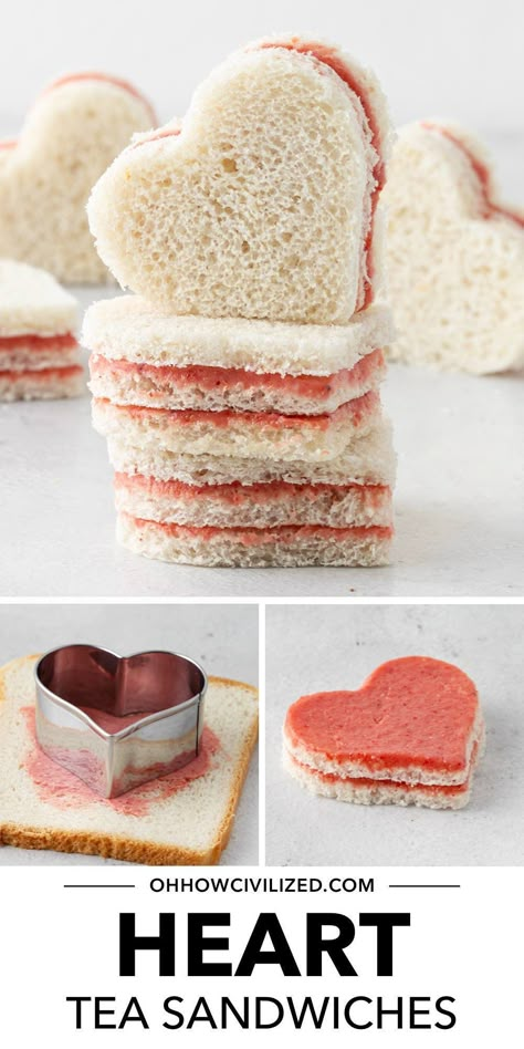 Adorable heart-shaped tea sandwiches that’s super easy to make and completely delicious. It’s the perfect bite-sized savory for Valentine’s Day, bridal showers, and baby showers. #teasandwiches #figersandwiches #valentines #bridalshower #teapartyfood High Tea Sandwiches, Tea Time Party, Tea Party Sandwiches, Pop Up Cafe, Tea Sandwiches Recipes, Tea Snacks, Coffee Alternative, Afternoon Tea Recipes, Party Sandwiches