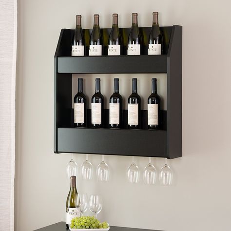 Amazon.com - Floating Wine Rack Liquor Bottle Storage Glass Holder Bar Wall Mount Pub Sturdy Black Modern Holds 20 Bottles - Liquor Rack, Pallet Deck Diy, Wine Rack Plans, Mounted Wine Rack, Wall Mounted Wine Rack, Wine Glass Rack, Bottle Wall, Wine Refrigerator, Wine Rack Wall