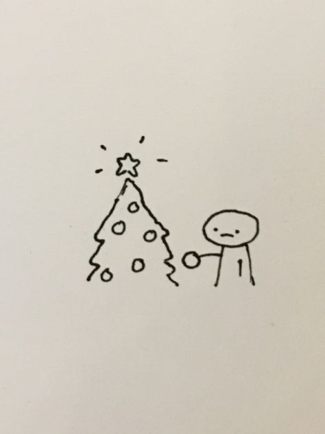 Mr Bored Drawing, Mr Bored Doodle, Small Christmas Drawings, Christmas Drawings Art Sketch, Mr Bored, Person Doodle, Admire From Afar, Tree Doodle, Cute Easy Doodles