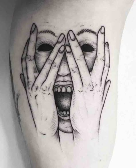 26 Eerily Creepy Tattoos Dark Scary Tattoos, Scary Face Tattoo, Scary Tattoos Dark Art, Scary Tattoo Designs, Hai Tattoo, Rhino Tattoo, Satanic Tattoos, Tattoos For Men And Women, Tattoo Butterfly