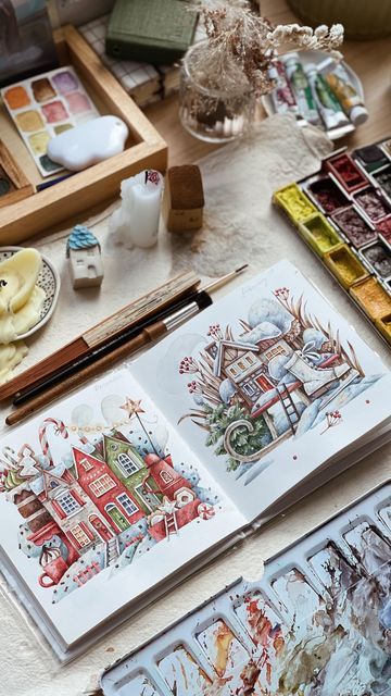 Illustration Step By Step, Tonia Tkach, Water Color Markers, Love Drawing, House Illustration, Water Colors, Color Pencil, Love Drawings, Colored Pencils