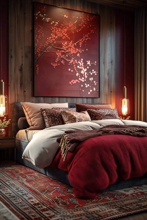 Earthy Modern Bedroom, Earthy Modern, Modern Bedroom Ideas, Cozy Fall Bedroom, Bedroom Red, Fall Bedroom, Decoration Inspiration, Nature Indoors, Dream House Decor