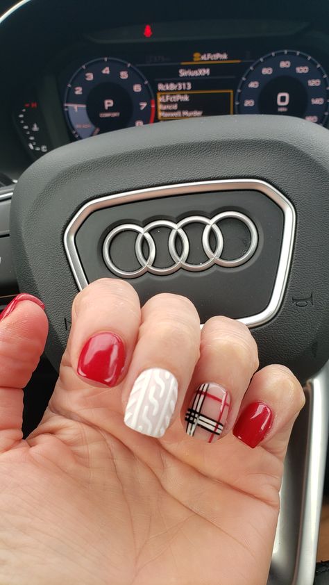 Pink Burberry Nails, Red Burberry Nails, Burberry Nails, Plaid Nails, French Manicures, Red Nails, Christmas Nails, Coffin Nails, Red Christmas