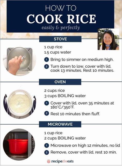 Oven Baked Rice, Rice In The Oven, Rice In The Microwave, Rice On The Stove, How To Boil Rice, Cook Rice, Easy Chicken Breast, Perfect Rice, Baked Rice