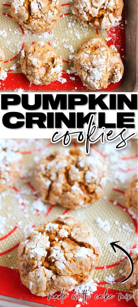 Pumpkin Crinkle Cookies Cake Mixes, Pumpkin Crinkle Cookies, Crinkle Cookies Cake Mix, Pumpkin Sweets, Spice Cake Mix And Pumpkin, Bars Cookies, Spiced Cake, Crinkle Cookies Recipe, Frozen Pumpkin