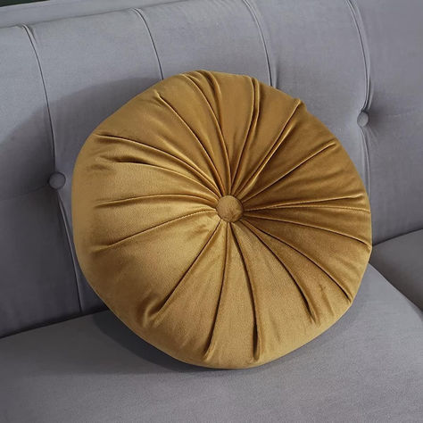 Round Throw Pillow for Couch Decorative 3D Yellow Round Velvet Cushion, click on link to purchase #promotion Round Cushions, Round Throw Pillow, Round Seat Cushions, Meditation Pillow, Round Throw Pillows, Floor Pouf, Luxury Cushions, Bed Car, Round Cushion