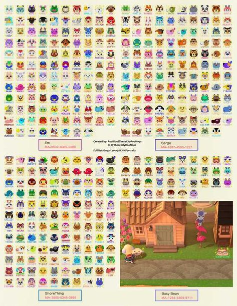 All 391 ACNH Villager Portraits with Names - Imgur Acnh Villager Design Code, Acnh Villager Custom Designs, Animal Crossing Villagers Sign, Creator Id Animal Crossing, Animal Crossing Creator Id, Acnh Creator Id Codes, Acnh Island Names Ideas, Acnh Villager Designs, Acnh Inspiration