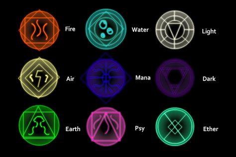 6 Elements Magic, Elemental Sigils, Magic Glyphs, Elemental Symbols, Transmutation Circle, Magic System, Elemental Magic, Elemental Powers, Element Symbols