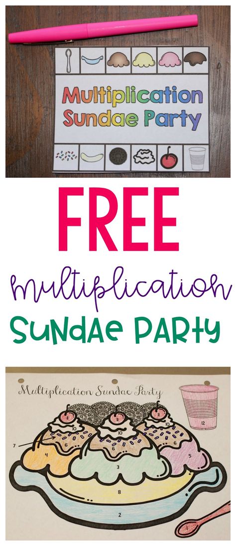 FREE multiplication sundae party printables Sundae Party, Teaching Board, Multiplication Facts Practice, Learning Multiplication, Teaching Multiplication, Indian Lake, Math Multiplication, Fourth Grade Math, Math Groups