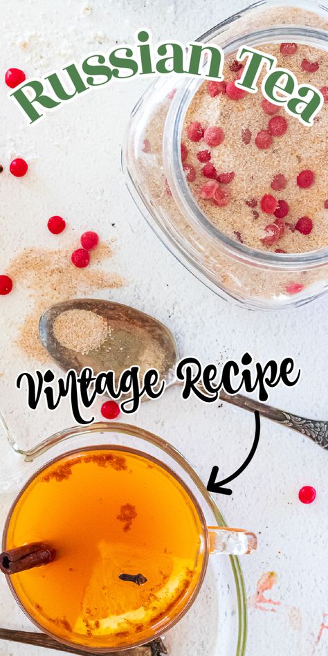 Step by step to making this easy, vintage Russian tea mix! So popular in the 1950s and 1960s - it makes a great hostess gift, too. #spicedtea #mix #homemade #tang Homemade Russian Tea Recipe, Russian Friendship Tea Recipe, Spice Tea Recipe With Tang, Russian Tea Mix With Tang, Russian Tea Mix Recipe, Russian Tea Recipe Tang, Spice Tea Mix, Tea Mixes, Sun Tea