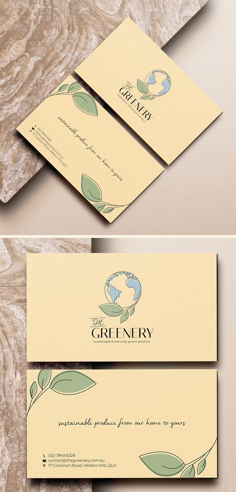 Emileah Miller designed these business cards for The Greenery, a store that imports and sources products from Southeast Asia that are ethical and sustainable. #businesscards #branding #identity #graphicdesign #brandinspiration #branddesign #namecards Visiting Card Creative, Business Card Gallery, Massage Therapy Business, Company Business Cards, Fashion Business Cards, Modern Business Cards Design, Professional Business Card Design, Beauty Business Cards, Green Business