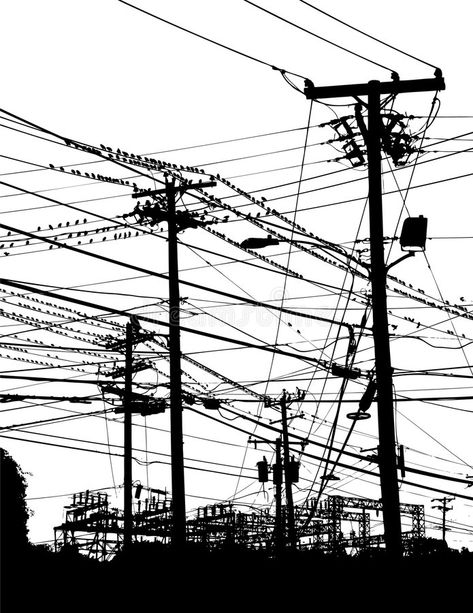 Telephone poles and wires. A complex maze of telephone and power poles and wires , #Affiliate, #wires, #complex, #Telephone, #poles, #maze #ad Power Lines Aesthetic, Telephone Pole Tattoo, Wires Drawing, Persona Tattoo, Dream Animation, Lighting Overlays, Twenty Dollar Bill, Telephone Pole, Transmission Tower