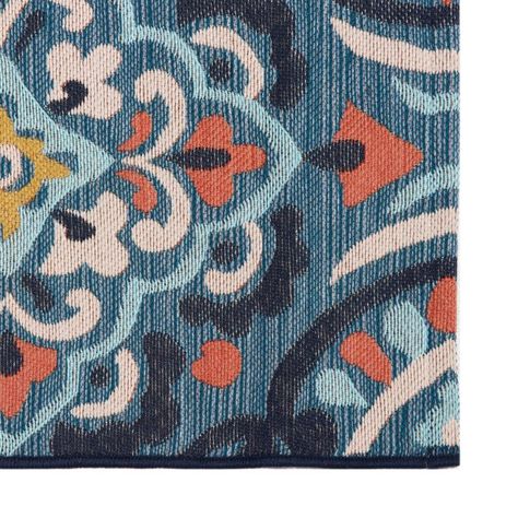 Better Homes & Gardens 6' x 9' Blue Medallion Outdoor Rug - Walmart.com Blue Patio Decor, Patio Color Schemes, Rug Walmart, Dark Blue Houses, Gray Patio Furniture, Deck Rug, Blue Outdoor Rug, Blue Patio, Turkish Decor