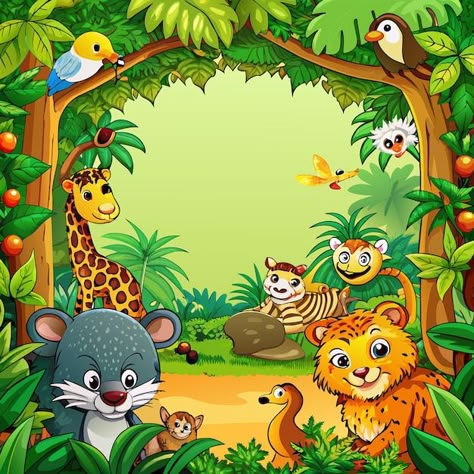 a picture of animals and animals with a jungle background Picture Of Animals, Jungle Background, Themes Photo, Edit Video, Jungle Theme, Cartoon Jokes, Animal Pictures, Graphic Resources, Animals