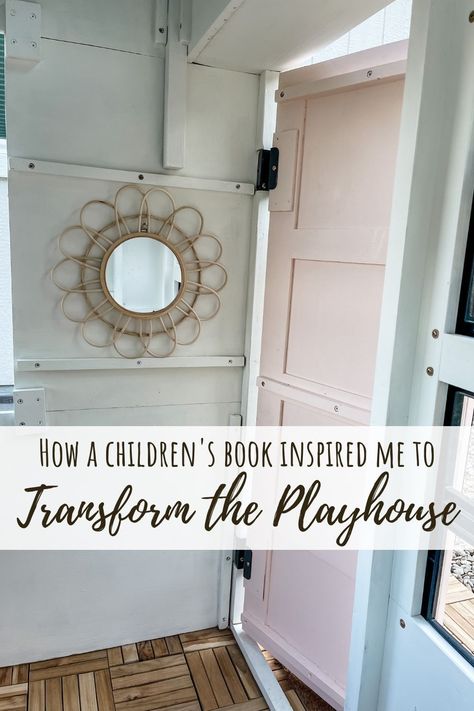 Several months ago I had the crazy idea to buy a basic playhouse kit and transform it into the perfect little cottage for Ronia. I pictured it being a haven for our daughter and her friends for many years to come. The project itself took months more than expected, but the end result was worth all the stress and delays. Read below to discover How a Children's Book Inspired Me to Transform the Playhouse. Playhouse Exterior Ideas, Outdoor Playhouse Decor Interior, Playhouse Inside Ideas, Playhouse Makeover Inside, Interior Playhouse Ideas, Playhouse Decorating Ideas Interior, Playhouse Decor Interior, Backyard Discovery Playhouse Makeover, Playhouse Makeover Interior