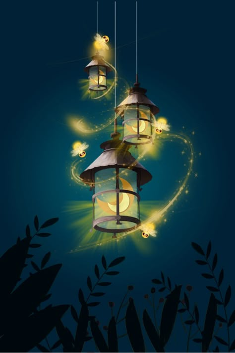 Firefly Drawing, Firefly Lantern, Firefly Images, Ramadan Wallpaper, Firefly Painting, Album Display, Lantern Illustration, Lantern Painting, Firefly Art