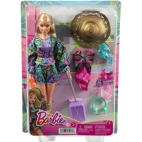 Barbie Travel Playset with Fashionistas Travel Doll (11.5 in Brunette) and Scooter, Pet Puppy, Stickers & Travel Accessories, Gift for 3 to 7 Year Olds
About this item
Kids can play out their dream vacations with Barbie doll in a trendy travel look with blond highlighted hair and summer accessories fit for a girl on-the-go!
Ready for a road trip or air travel, Barbie doll wears her soft travel jogger top and short set featuring a stylish snake print design accented with comfy slip on shoes. Barbie Travel, Dress Barbie Doll, Travel Gift Set, Highlighted Hair, Barbie Summer, Barbie Doll Accessories, Barbie Accessories, Vintage Barbie Dolls, Barbie Friends