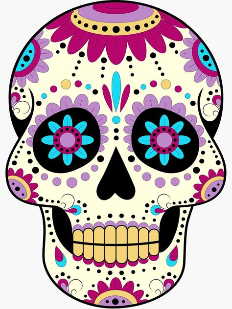 "Mexican skull" Sticker by SouthPrints | Redbubble Sugar Skull Drawings, Sugar Skull Stencil, Mexican Skull Art, Kids Fun Activities, Cute Sugar Skull, Easy Halloween Drawings, Mexico Skull, Sugar Skull Drawing, Halloween Drawing Ideas