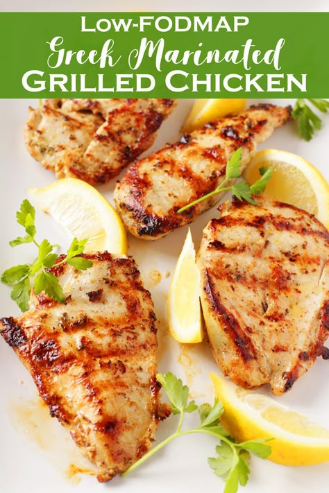 Low FODMAP Greek Grilled Chicken - Delicious as it Looks Crockpot Shredded Chicken Tacos, Garlic Infused Oil, Fodmap Chicken Recipes, Crockpot Shredded Chicken, Greek Grilled Chicken, Fodmap Chicken, Fodmap Recipes Dinner, Low Fodmap Chicken, Low Fodmap Recipes Dinner