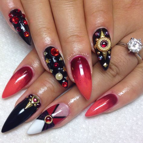 VAMPY SAILOR MARS ❤️⚡️ Vampy Nails, Matted Nails, Acrylic Nail Ideas, Mickey Nails, Nail Designs Ideas, Trendy Nail Designs, Fab Nails, Crazy Nail Art, Crazy Nails